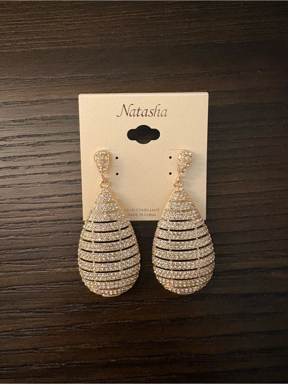 NEW Natasha Gold Crystal Teardrop Earrings